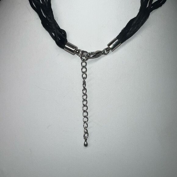 Multi Strand Silk Cord Silver Chunky Choker Necklace - Picture 4 of 8